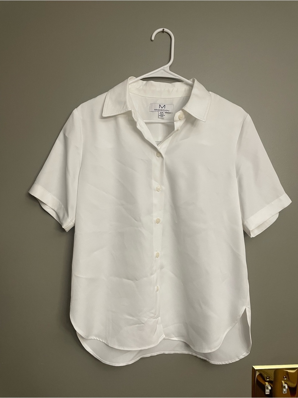 Magaschoni White Short-Sleeve Button-Front Shirt